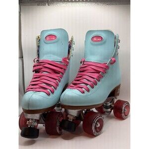 Moxi Beach Bunny Roller Skates - Pool Blue with Pink Laces - Women's Size 6